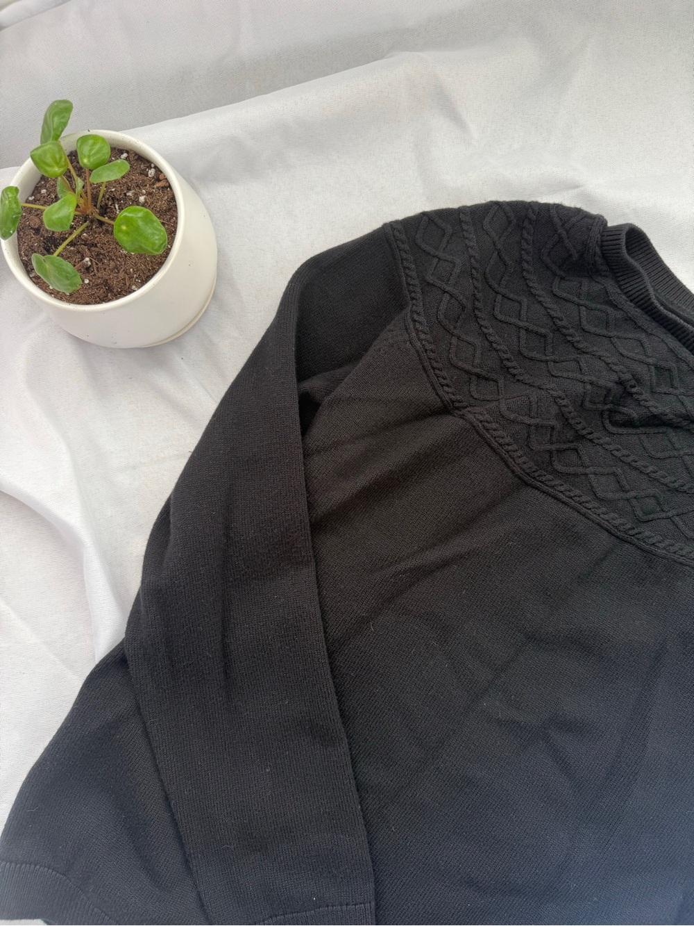 Talbots Black Cable Knit Crewneck Sweater